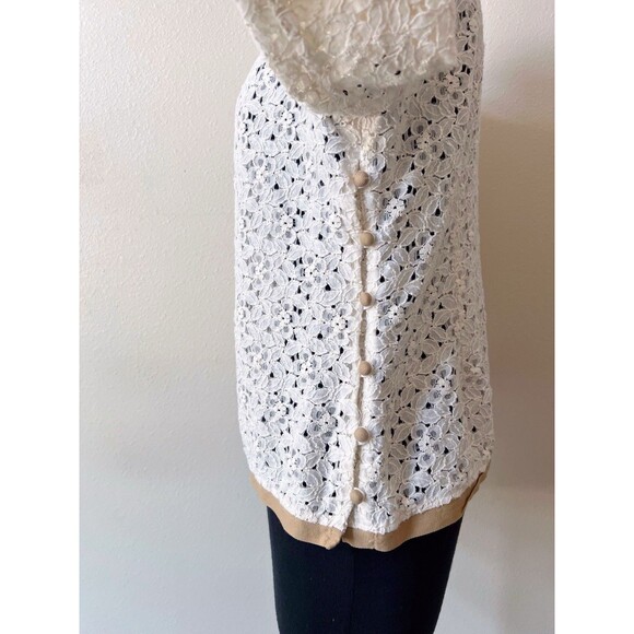 Milly White Floral Lace Top Size 12 Side Buttoned 3/4 Sleeves Cotton Blend - Picture 4 of 7